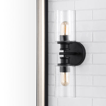 Jules Edison 16.5" Cylinder Iron/Seeded Glass Farmhouse Contemporary LED Wall Sconce - JONATHAN Y